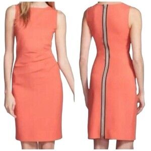 NWT Kenneth Cole Sleeveless Exposed Back Zipper Ruched Coral Knit Dress Size 8